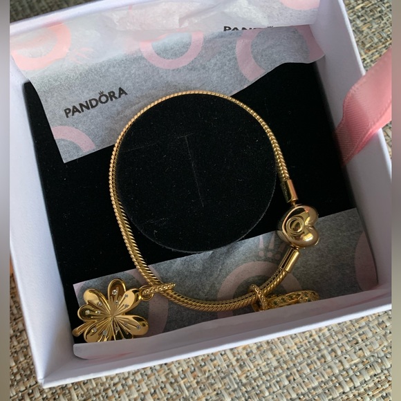 Pandora gold plated Bracelet with two charms - Picture 6 of 15